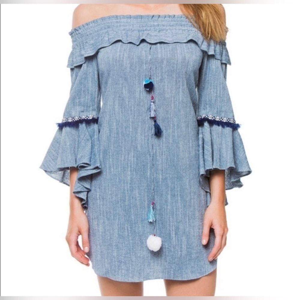 Misa Los Angeles off the shoulder mini boho dress